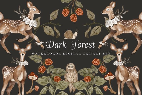 Download Dark Forest Animal Digital Clipart Set - Digital clipart set Collection
