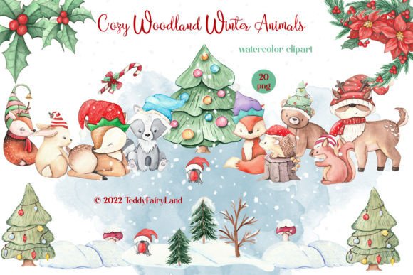 Download Cozy Woodland Winter Animals, Christmas - Winter animals Collection