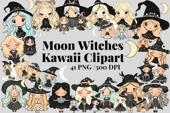 Download Moon Witches Kawaii Clipart Bundle / PNG - Kawaii clipart Collection
