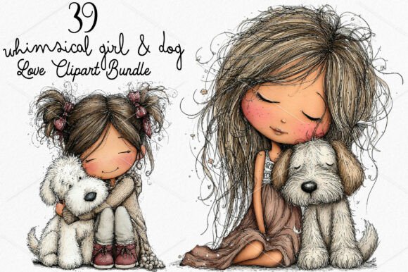 Download Whimsical Girl &amp; Dog Love Clipart Bundle - Whimsical Collection