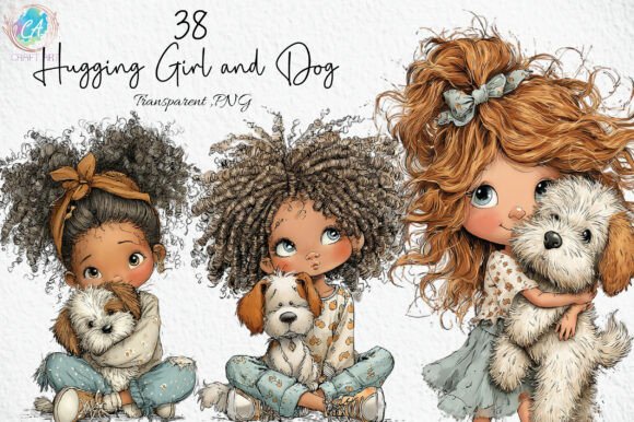 Download Whimsical Hugging Girl and Dog Clipart - Whimsical Collection