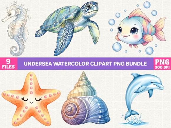 Download Undersea Watercolor Clipart PNG Bundle - Undersea watercolor Collection