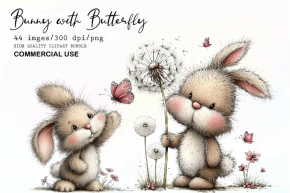 Download Whimsical Bunny with Butterfly Clipart - Whimsical Collection