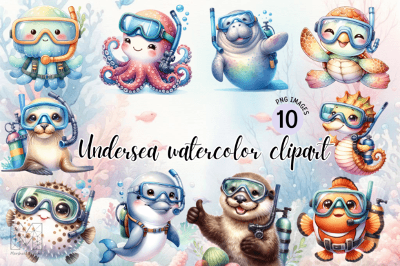 Download Animals Undersea Watercolor Clipart - Undersea watercolor Collection