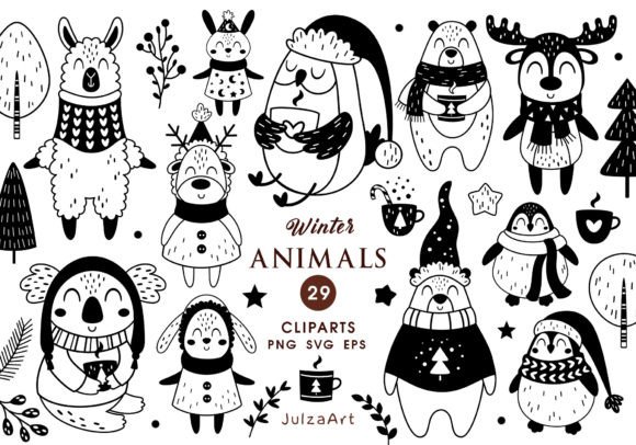 Download Black and White Winter Animals Clipart - Winter animals Collection