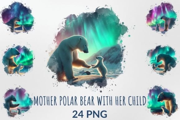 Download Watercolor Polar Bear with Her Child - Child Collection