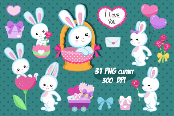Download Bunnies in Love - Digital Clipart Set - Digital clipart set Collection