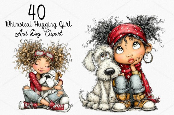 Download Whimsical Hugging Girl and Dog Clipart - Whimsical Collection
