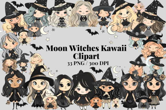 Download Moon Witches Kawaii Clipart Bundle PNG - Kawaii clipart Collection