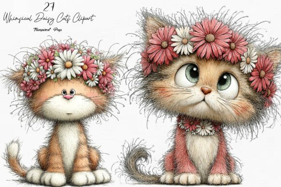 Download Whimsical Daisy Cats Clipart - Whimsical Collection