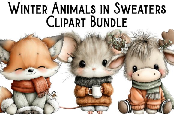 Download Winter Animals in Sweaters Clipart - Winter animals Collection