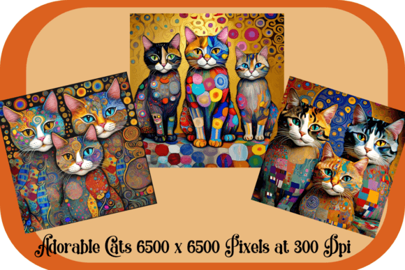 Download Whimsical Cats Klimt Style Set of 3 - Whimsical Collection