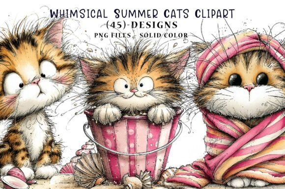 Download Whimsical Summer Cats Clipart - Whimsical Collection