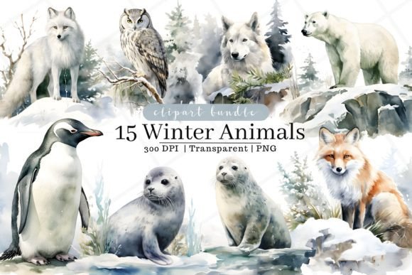 Download Winter Animals Watercolor Clipart - Winter animals Collection