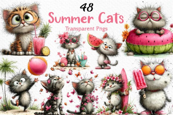 Download Whimsical Summer Cats Clipart PNG - Whimsical Collection